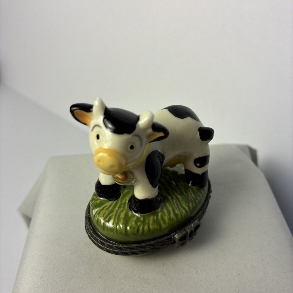 Holstein Cow Hinged Ceramic Trinket Box NIB NOS New Old Stock